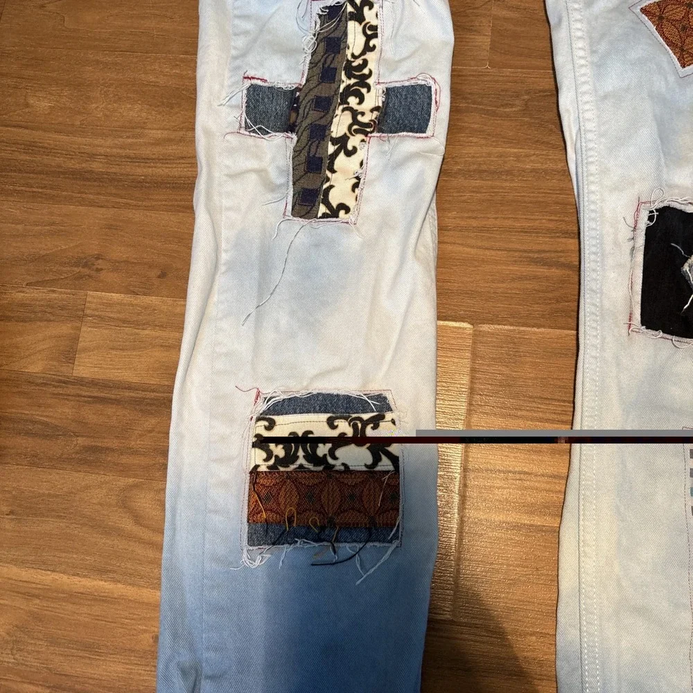 Levis 511 Slim Fit Custom Patchwork Ombre Blue Jeans W32 L32 DIY Streetwear